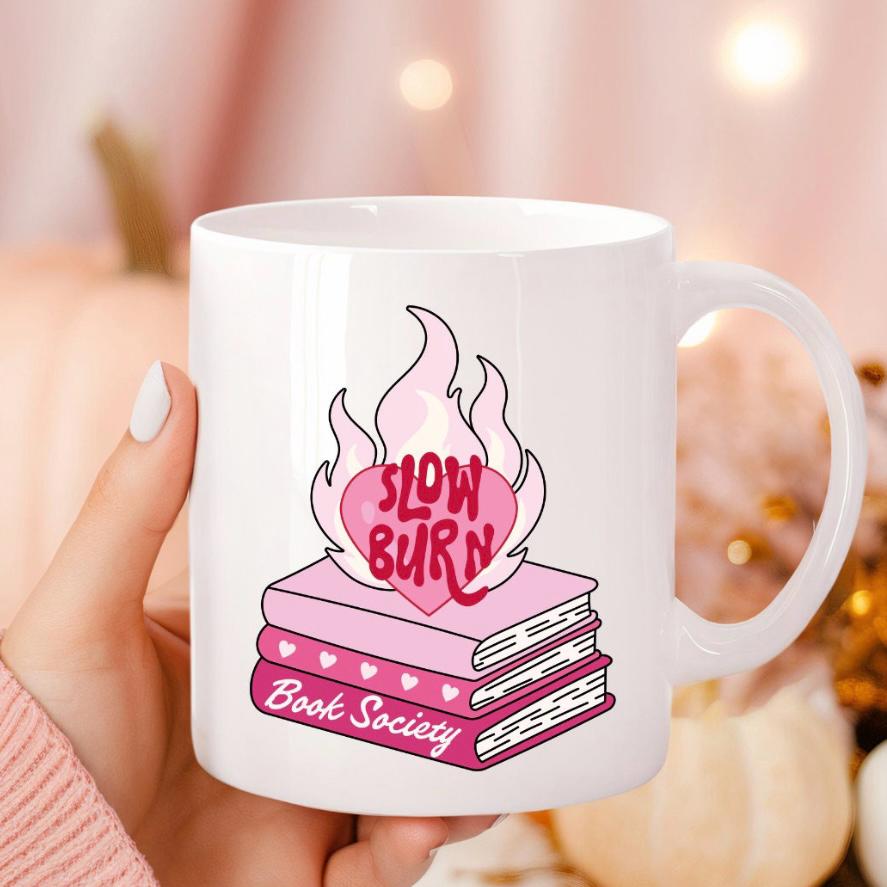Slow Burn Bookish 16oz Ceramic Mug | Reader Gift | Book Lover Gift Idea | Cosy Book | Girly Reader | Coffee Cup | Book Lover Iced Coffee Can
