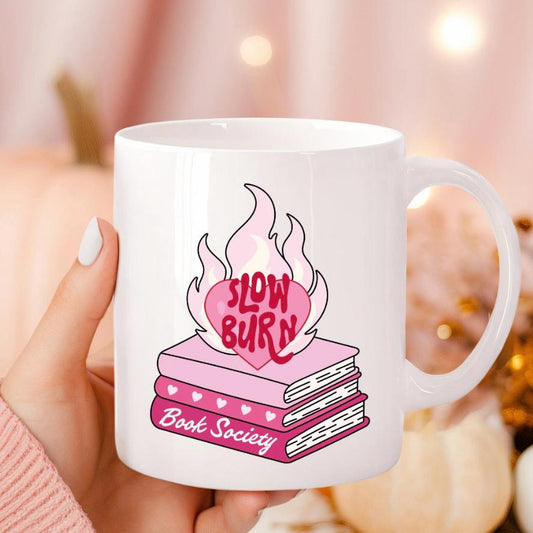 Slow Burn Bookish 16oz Ceramic Mug | Reader Gift | Book Lover Gift Idea | Cosy Book | Girly Reader | Coffee Cup | Book Lover Iced Coffee Can