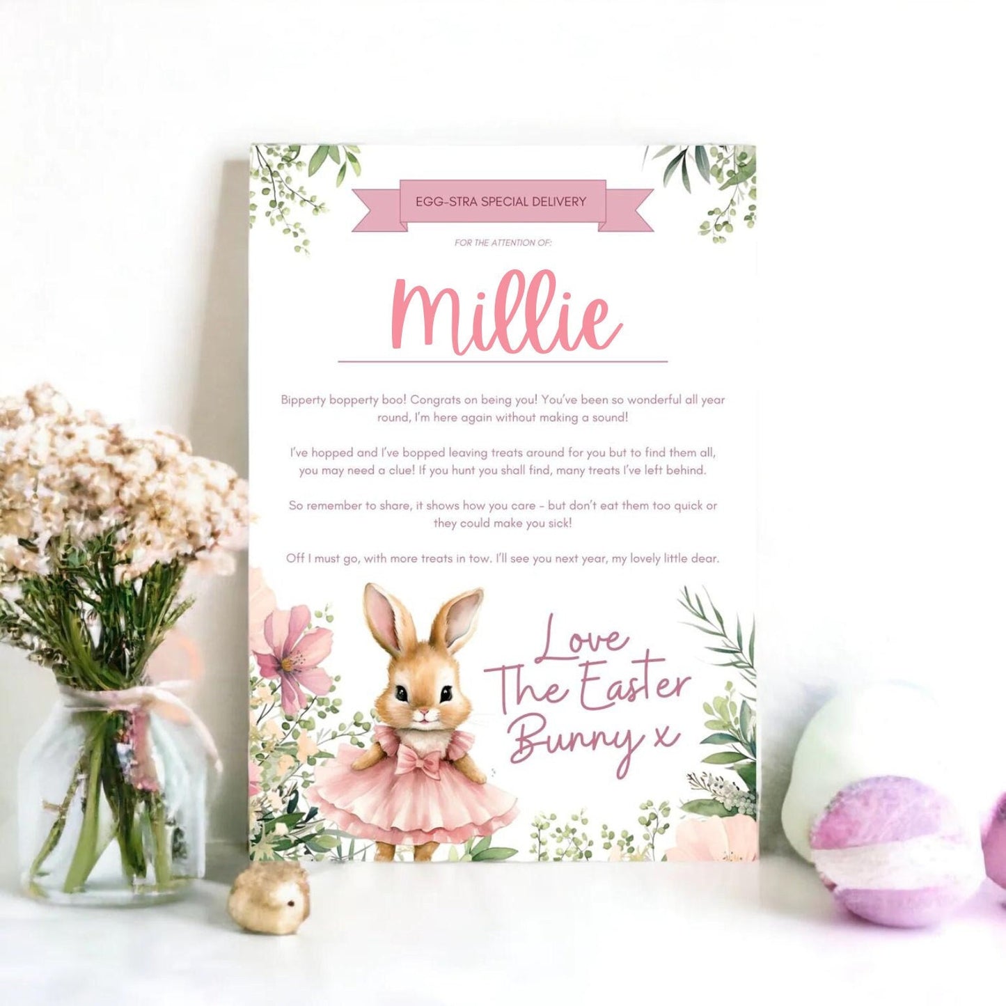 Personalised Letter From Easter Bunny | Pink or Blue Easter Bunny | Easter Egg Activity | Official from The Desk of the Easter Bunny
