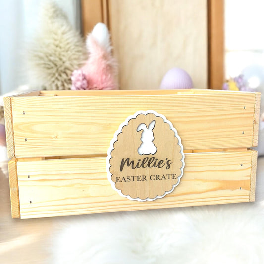 Easter Bunny Wooden Crate | Wooden Easter Crate | Personalised Easter Box | Perfect for Kids | Easter Gift Ideas |  Ideal for Egg Hunts