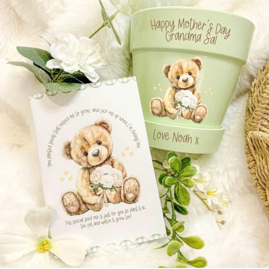 Personalised Mothers Day Flower Pot - Custom Mother's Day Gift - Unique Plant Pot for Mum - Perfect for Granny - Ceramic Pot and Seed Packet