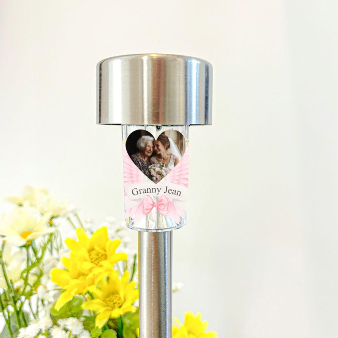 Personalised Memorial Solar Light with Photo | Grave Light for Loved One | Garden Remembrance Gift | Custom Angel Wing Grave Marker