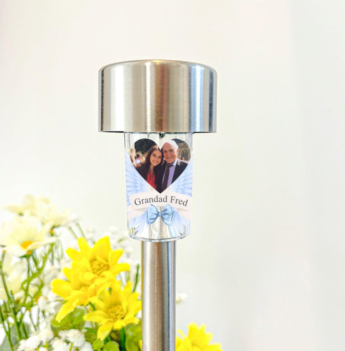 Personalised Memorial Solar Light with Photo | Grave Light for Loved One | Garden Remembrance Gift | Custom Angel Wing Grave Marker