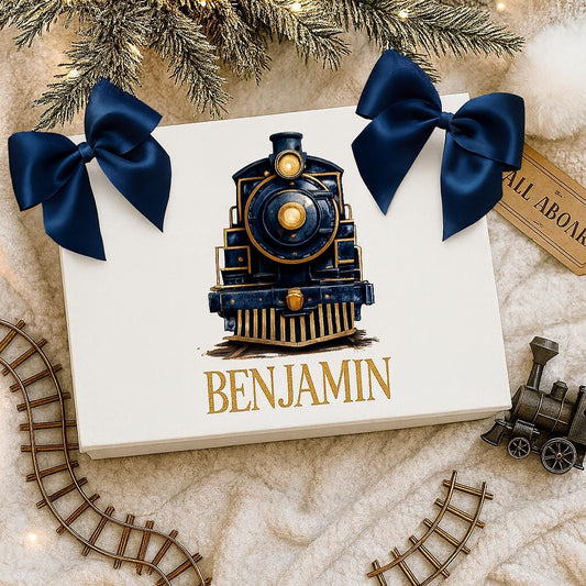 Personalised Christmas Eve Box – Navy North Pole Express Gift Box – Magnetic Keepsake Box – Custom Xmas Box for Kids – Lapland Delivery