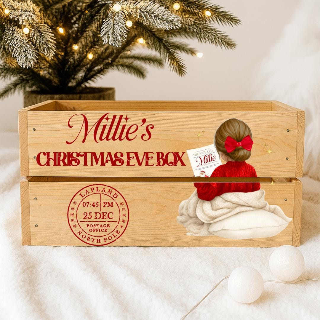 Personalised Christmas Eve Box for Kids | Wooden Xmas Crate with Child’s Name | Custom Boy or Girl Christmas Box | Nice List Gift Keepsake