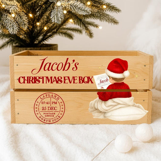 Personalised Christmas Eve Box for Kids | Wooden Xmas Crate with Child’s Name | Custom Boy or Girl Christmas Box | Nice List Gift Keepsake