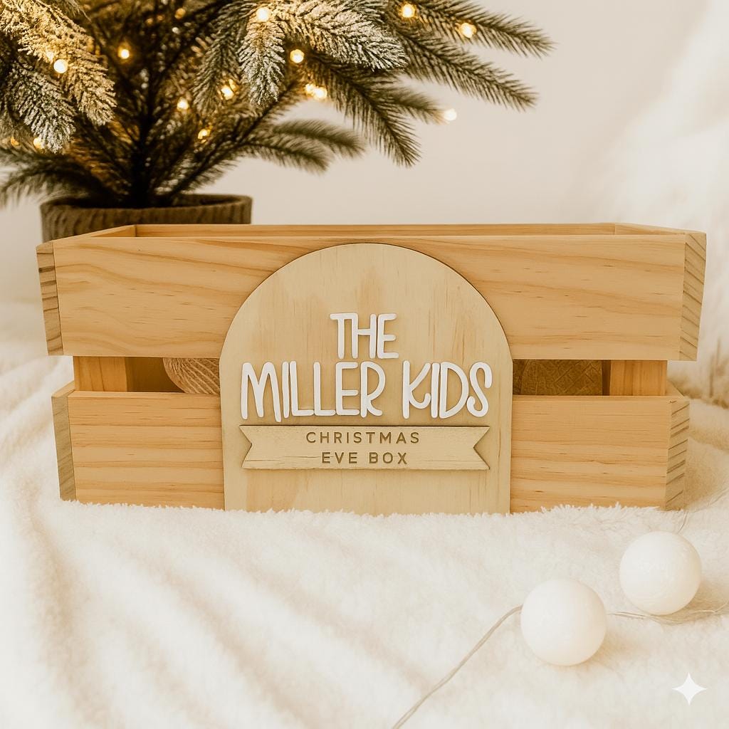 Personalised Christmas Eve Box with Name – Personalised Wooden Santa Box for Kids – Family Holiday Keepsake Crate Gift