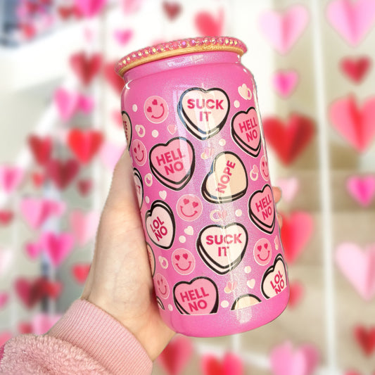 LOVE HEARTS SHIMMER 16OZ GLASS CAN