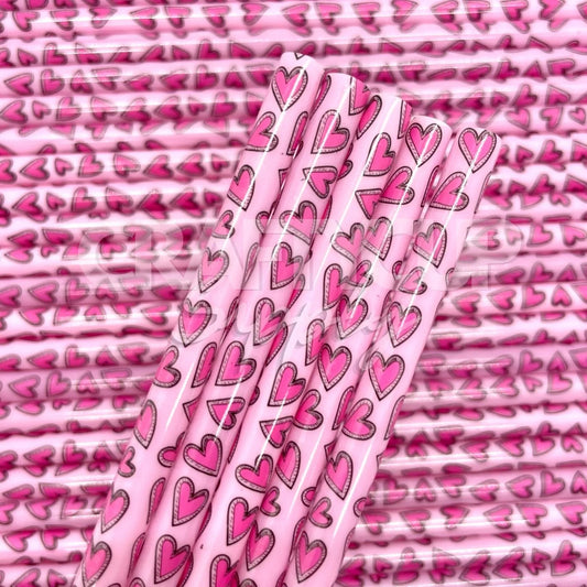 PINK LOVE HEART COLD CUP STRAWS
