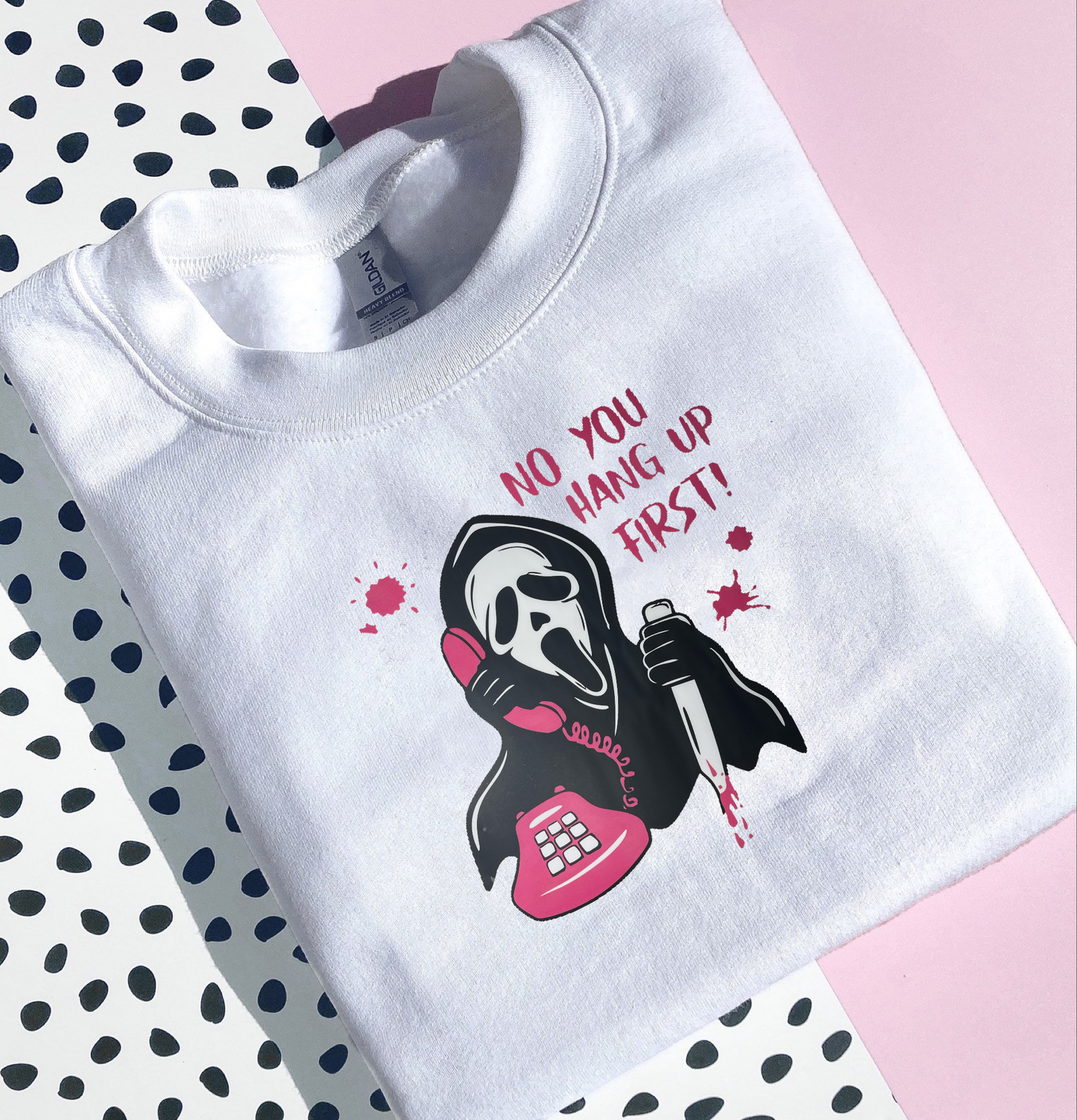 SCREAM NO YOU HANG UP FIRST GHOST FACE PRINTED CREWNECK/HOODIE