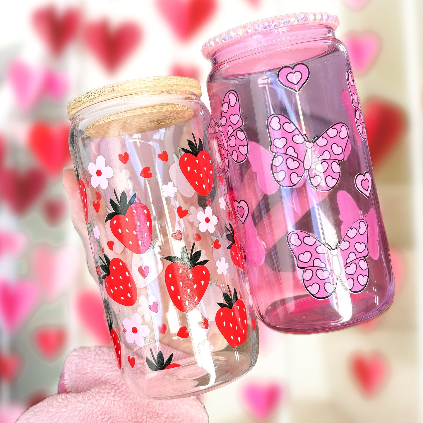 VALENTINE BUTTERFLY 16OZ JELLY GLASS CAN