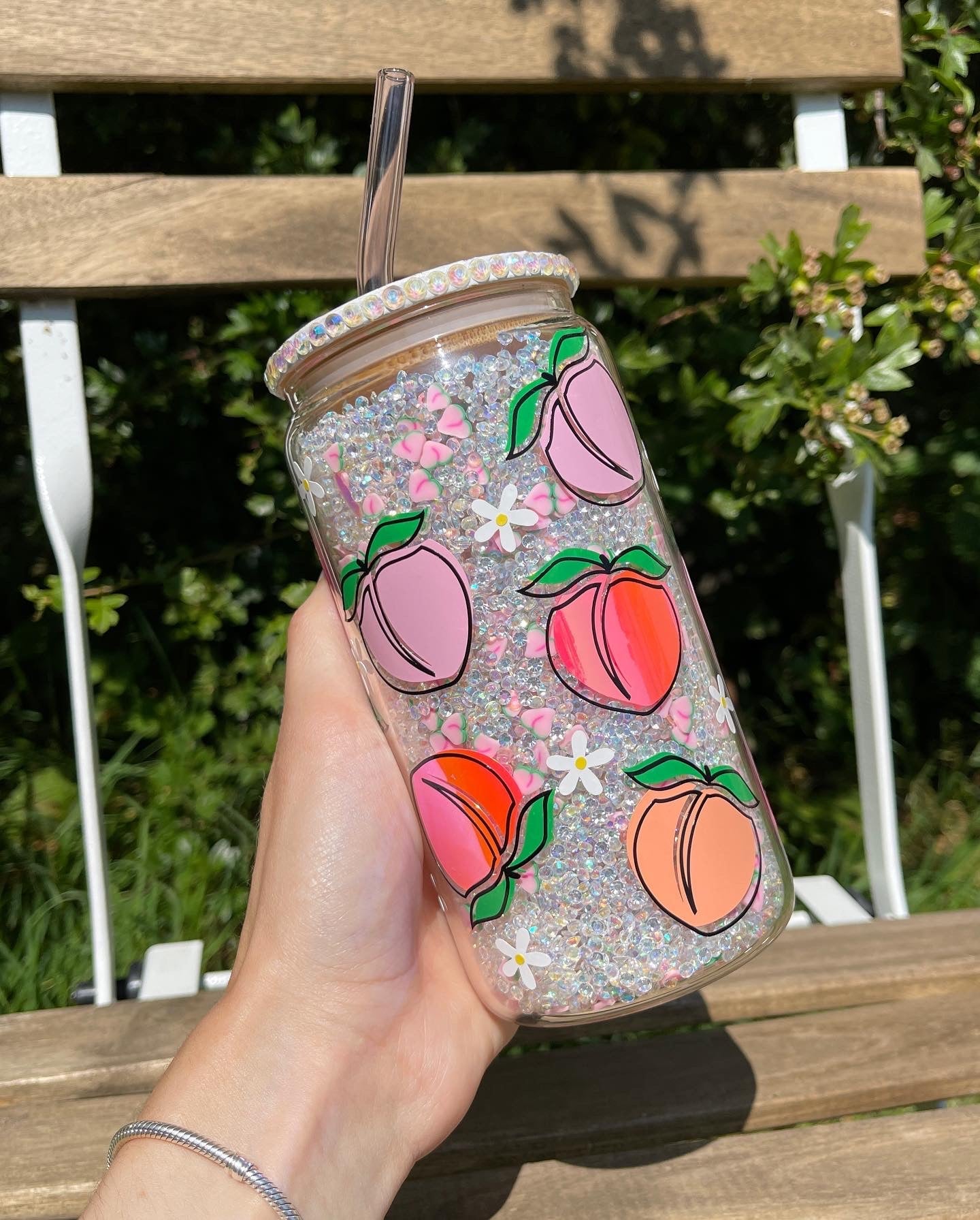 16OZ RHINESTONE FILLED PEACH SNOWGLOBE