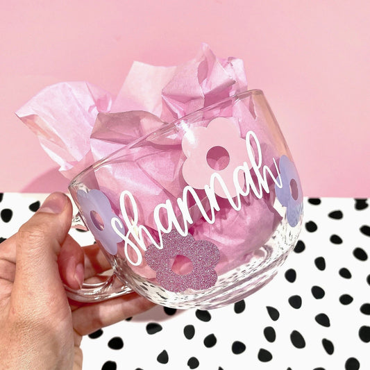 PERSONALISED FLOWER GLASS MUG