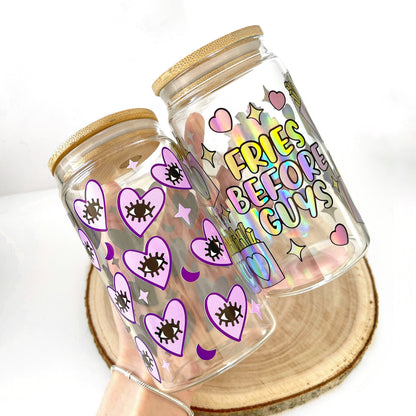 PURPLE EVIL EYE 16OZ GLASS CAN